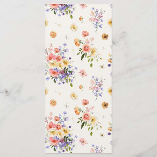 Wildblume Monogramm | Verziertes Boho-Hochzeitspro Programm (Rückseite)