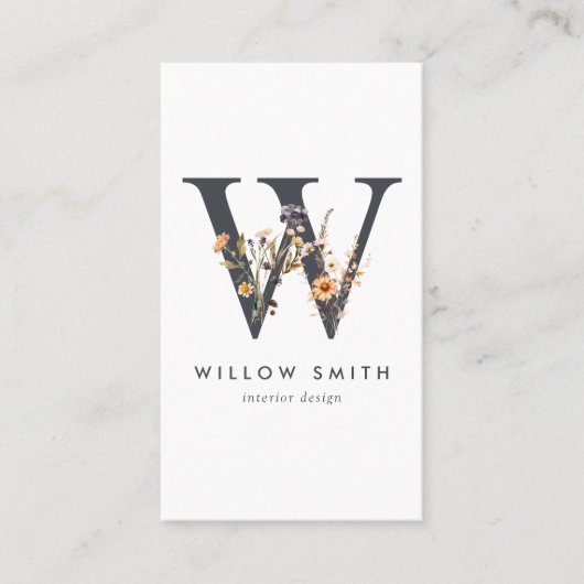 Wildblume Monogramm W Visitenkarte (Vorderseite)