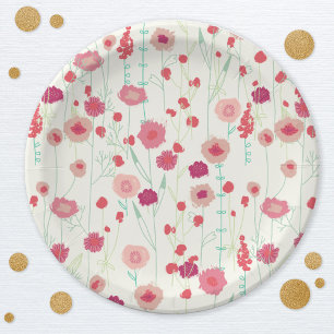 Wildblume Muster Rosa Creme Gelb Pappteller