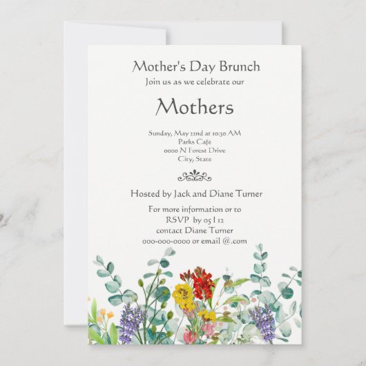 Wildblume Muttertag Brunch Feiertag Einladung (Vorderseite)