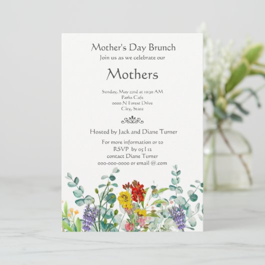 Wildblume Muttertag Brunch Feiertag Einladung (Stehend Vorderseite)