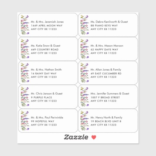 Wildblume Name Wedding Guest Address Labels (Blatt)