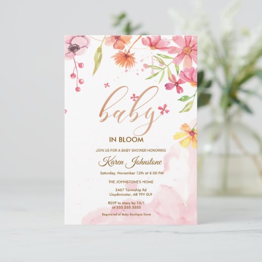 Wildblume Natural Bloom Frame Einladende Kinderdus Einladung (Stehend Vorderseite)