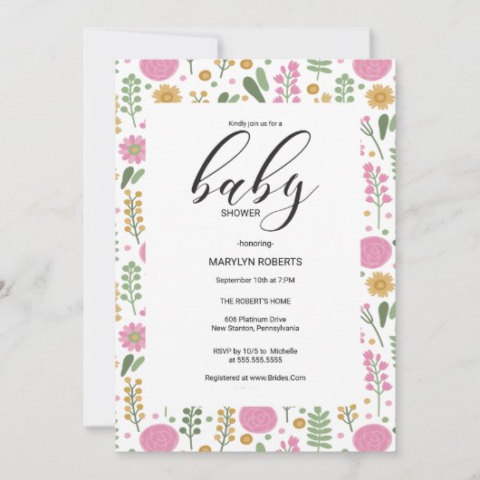 Wildblume Natural Bloom Frame Einladende Kinderdus Einladung (Vorderseite)