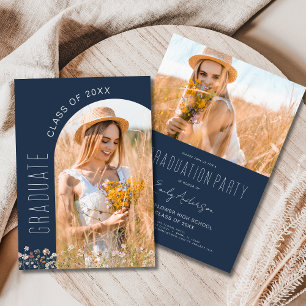 Wildblume Navy Blue Graduation Party Foto Einladung