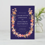 Wildblume Navy Blue Hochzeit im Herbst Einladung (Stehend Vorderseite)