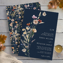 Wildblume Navy Blue Wedding Einladung