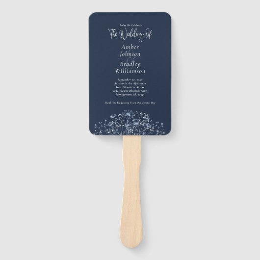 Wildblume Navy Weißes Botanisches Blumenprogramm Fächer (Vorderseite)