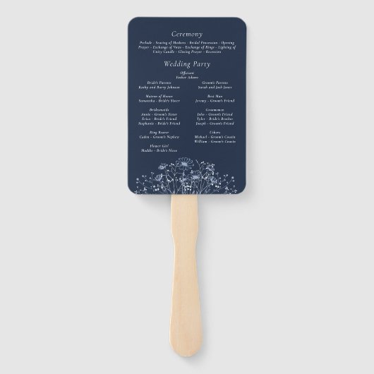 Wildblume Navy Weißes Botanisches Blumenprogramm Fächer (Rückseite)