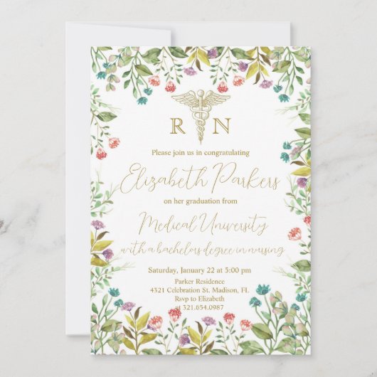 Wildblume Nursing Graduation Party Einladung (Vorderseite)