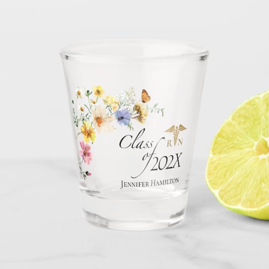 Wildblume Nursing School | Klasse des Abschlusses Schnapsglas (Vorderseite)