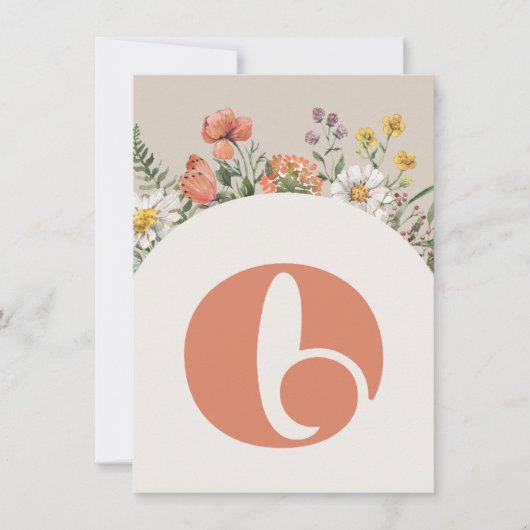 Wildblume "O" Hochstuhlbannerkarte Einladung (Vorderseite)