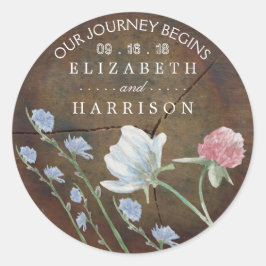 Wildblume Oak Wood Gastgeschenk Hochzeit Runder Aufkleber