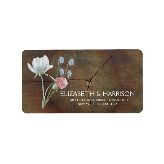 Wildblume Oak Wood Wedding Adressaufkleber (Vorne)