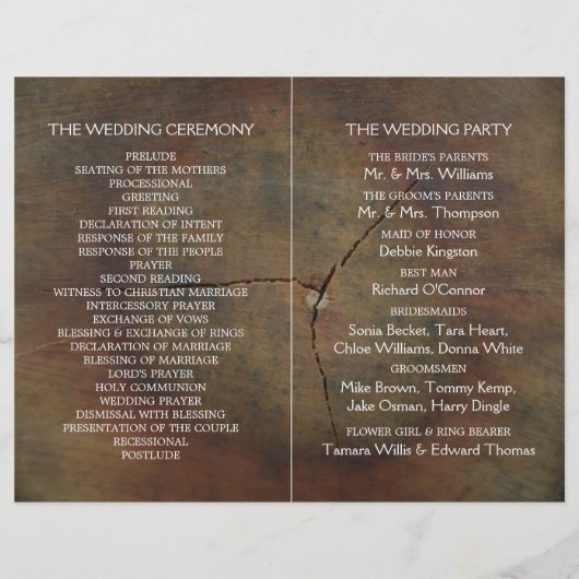 Wildblume Oak Wood Wedding Programm (Rückseite)