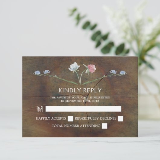 Wildblume Oak Wood Wedding RSVP (Stehend Vorderseite)