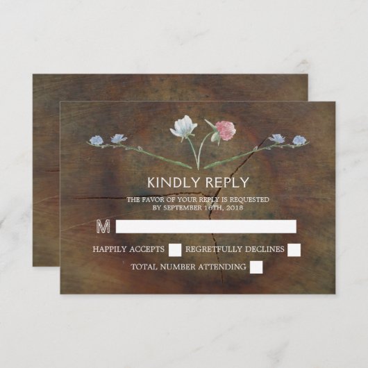 Wildblume Oak Wood Wedding RSVP (Vorne/Hinten)