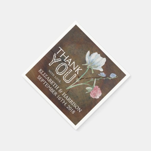 Wildblume Oak Wood Wedding Serviette (Ecke)