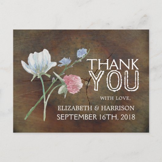 Wildblume Oak Wood Wedding Vielen Dank Postkarte (Vorderseite)