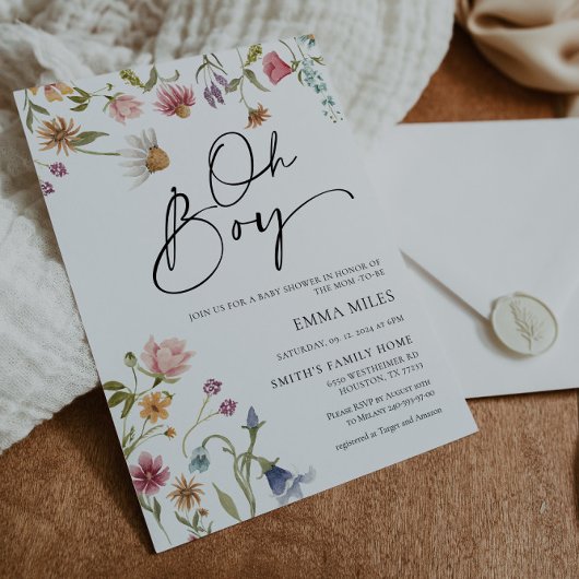 Wildblume Oh Boy Baby Dusche Einladung