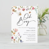 Wildblume Oh Boy Baby Dusche Einladung (Stehend Vorderseite)