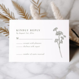Wildblume Olive Green Wedding RSVP Card Karte
