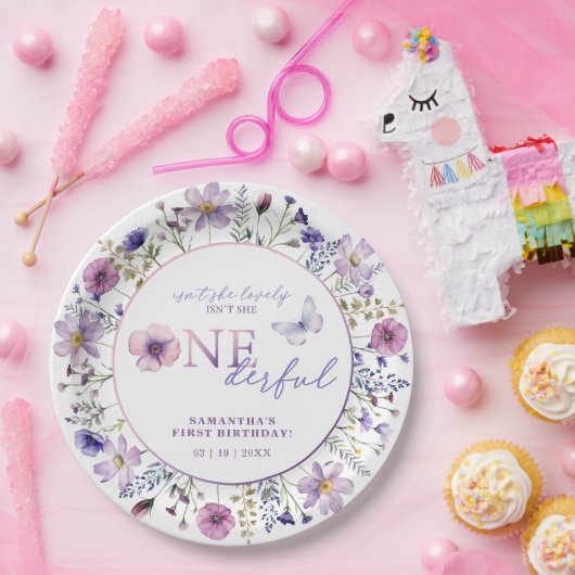 Wildblume ONEderful 1. Geburtstag Teller - Lila (Party)