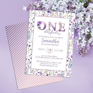 Wildblume ONEderful Girl's 1st Birthday Einladung