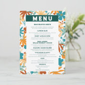 Wildblume Orange Ranunculus Daisy Aquamarin Hochze Menükarte (Stehend Vorderseite)