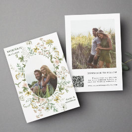 Wildblume Oval Frame 2 Foto Hochzeitsstichtcode QR Save The Date