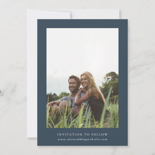 Wildblume Oval Frame Wedding Foto Navy Save The Date (Rückseite)