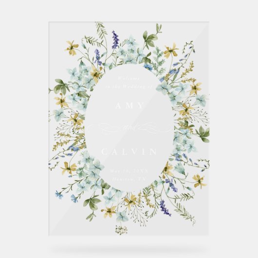 Wildblume Oval Kranz Rahmen Hochzeit Willkommen Acrylschild (Vorderseite)