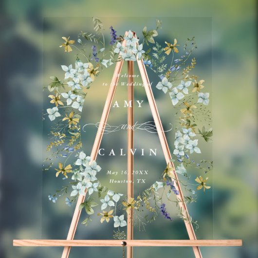 Wildblume Oval Kranz Rahmen Hochzeit Willkommen Acrylschild (Neutral)