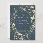 Wildblume Oval Rahmen Hochzeit Navy Blue Einladung (Vorderseite)