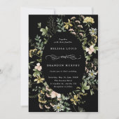 Wildblume Oval Rahmen Hochzeitschwarz Einladung (Vorderseite)