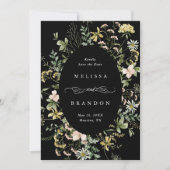 Wildblume Oval Rahmen Hochzeitszitz Foto Schwarz Save The Date (Vorderseite)