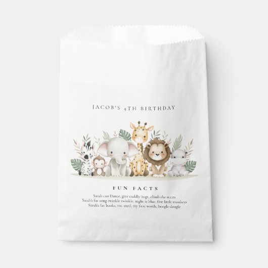 Wildblume Party Animal Safari Geburtstagspartei Geschenktütchen (Vorderseite)