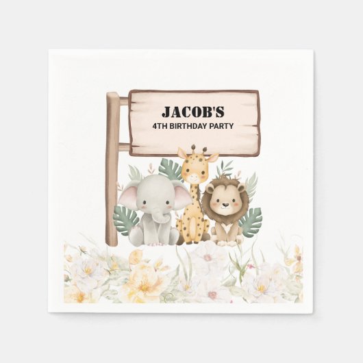 Wildblume Party Tier Geburtstagspartei Serviette (Vorderseite)