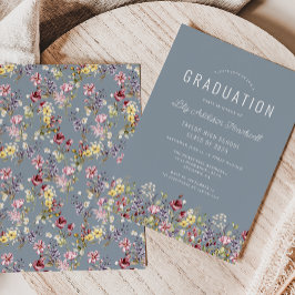 Wildblume Pattern Dusty Blue Graduation Party Einladung