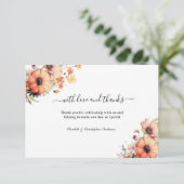 Wildblume Peach Yellow Watercolor Wedding Dankeskarte (Stehend Vorderseite)