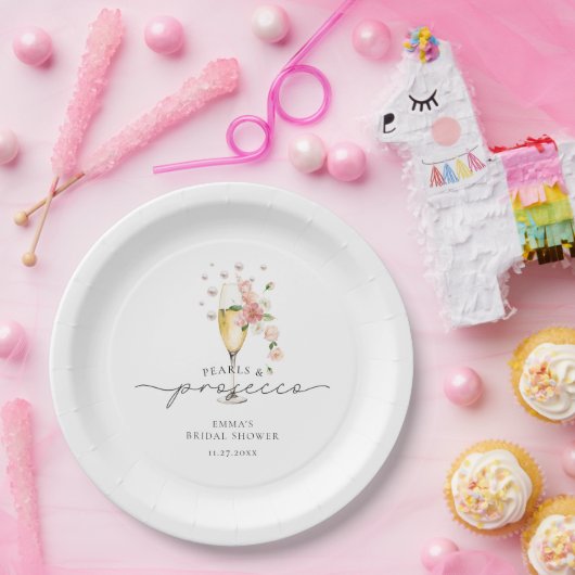 Wildblume Pearls & Prosecco Brautparty Pappteller (Party)