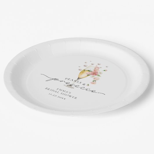 Wildblume Pearls & Prosecco Brautparty Pappteller (Schrägansicht)