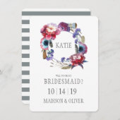 Wildblume Peony Floral with Feathers | Bridesmaid Einladung (Vorne/Hinten)