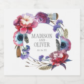 Wildblume Peony Floral with Feathers | Hochzeit Bierflaschenetikett (Einzelnes Label)