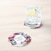 Wildblume Peony Floral with Feathers | Hochzeit Runder Pappuntersetzer (Vor Ort)