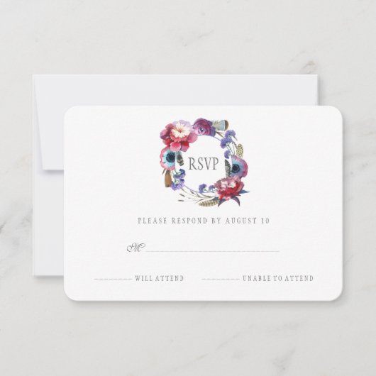 Wildblume Peony Floral with Feathers | UAWG RSVP Karte (Vorderseite)