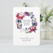 Wildblume Peony Floral with Feathers | Vielen Dank Dankeskarte (Stehend Vorderseite)