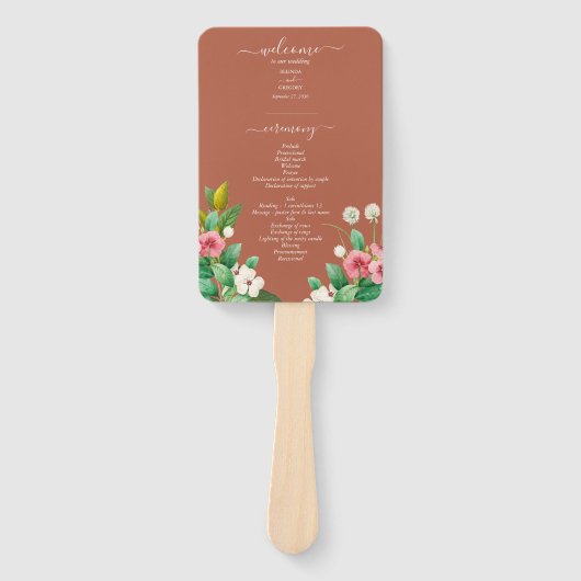 Wildblume Periwinkle Burnt Orange Hochzeitsprogram Fächer (Vorderseite)