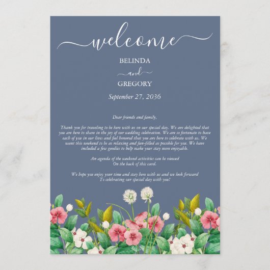 Wildblume Periwinkle Dusty Blue Wedding Programm (Vorderseite)