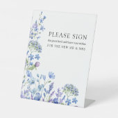 Wildblume Periwinkle Floral Wedding Gästebuch Sockelschild (Vorderseite)